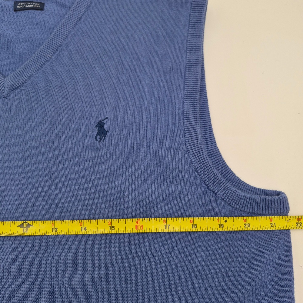 Polo Golf Ralph Lauren Blue Cotton Cashmere V-Neck Sweater Vest Mens Medium - Picture 5 of 6
